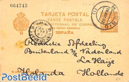Postcard 10c (P40aI) to Holland