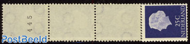 25c blue, normal paper, strip of 5