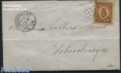 Letter from Dordrecht to Kinderdijk with Postage due 5c stamp (damaged corner)